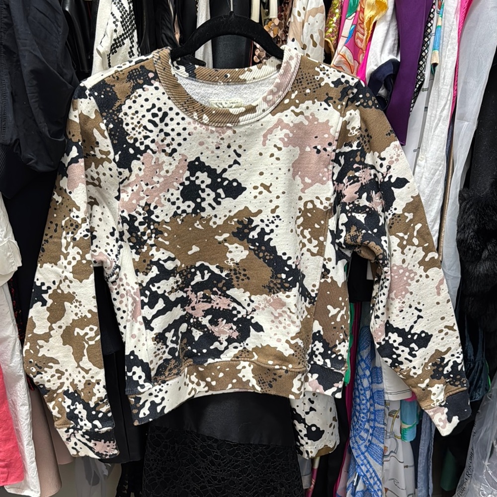 Rag & Bone Poe Pixel Camo Print Crop Sweater Small